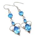 Exotic Blue Topaz Gemstone .925 Silver Earrings