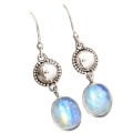 Natural Rainbow Moonstone Gemstone Solid .925  Silver Earrings