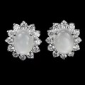 Natural White Moonstone, White Cubic Zirconia Gemstone Solid .925  Silver Earrings