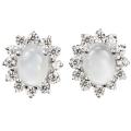 Natural White Moonstone, White Cubic Zirconia Gemstone Solid .925  Silver Earrings