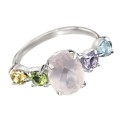 Earth Mined Genuine Stones Rose Quartz, Multi-Gems Solid .925 Sterling Silver Ring Size 6.75 /N1/2-O