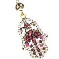 Hamsa (Hand of God) Two Tone Turkish Ruby and White Topaz .925 Solid S/ Silver Pendant