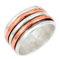 Indonesian Bali Two Tone Spinner Ring Solid .925 Sterling Silver, Copper Ring Size 7.5 US Import