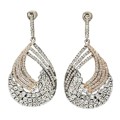 Deluxe Diamond Cut AAA White Cubic Zirconia Two Tone Solid .925 Sterling Silver 14K Rose Earrings