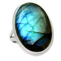 Natural Peacock Blue Fire Labradorite Gemstone Solid .925 Sterling Silver Ring Size 7 / N