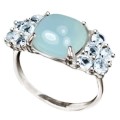 10 Natural Unheated Blue Topaz and Blue Chalcedony in Solid .925 S/ Silver Ring Size 7 or O