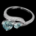 Natural Unheated Blue Topaz, White Cubic Zirconia Gemstone Solid .925 Silver Ring Size 7.25
