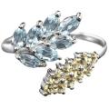 Natural Unheated Blue Topaz and Citrine Solid .925 Sterling Silver Size Adjustable