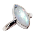 Dainty Natural Marquise Rainbow Moonstone .925 Silver Ring Size US 5 or J1/2