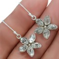 Natural Floral Herkimer Diamond Solid .925 Sterling Silver Dangling Earrings