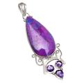 Natural Purple Copper Turquoise, Purple Amethyst Solid .925 Sterling Silver Pendant 2`