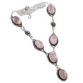 Rose Accent Pretty Feminine Pink Rose Quartz Necklace .925 Sterling Silver