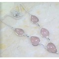 Pretty Feminine Pink Rose Quartz Necklace .925 Sterling Silver