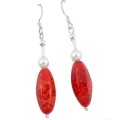 13.66 cts Stunning Natural Faceted Red Sponge Coral, White Pearl Solid .925 Silver Earrings