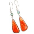 Amazing Natural Sponge Coral, Fire Opal Solid .925 Sterling Silver Earrings