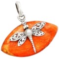 New Arrival - Dragonfly Natural Marquise Cut Coral, Pearl Solid .925 Sterling Silver Pendant