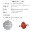 Dekuxe Natural Orange Rainbow Topaz, White Cubic Zirconia Solid .925 Sterling Silver Ring Size 7/ O