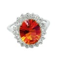 Premium Rare Orange/Pink Rainbow Topaz, White Topaz Solid .925 Sterling Silver Ring Size 7 or O