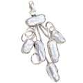Natural Biwa Pearl Gemstone . 925 Sterling Silver Pendant