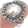 Indonesian Bali -Java Natural White Pearl , Solid .925 Sterling Silver Ring Size US 8.5 or Q1/2