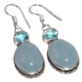 Blue Chalcedony Oval , Blue Topaz Gemstone,.925 Sterling Silver Earrings