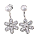 Dainty 2 in 1 White  Pearl  and Cubic Zirconia  Silver Plated Fashion Earrings