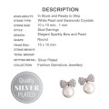 Elegant White Pearl and Crystal Bow Silver Plated Stud Earrings