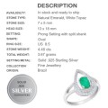 4.40 cts Natural Brazilian Emerald, White Topaz Solid .925 Silver Size 8.5 or Q 1/2