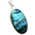 Natural Malachite in Chrysocolla Gemstone Solid. 925 Sterling Silver Pendant