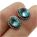 Blue Topaz Gemstone .925 Silver Plated Stud Earrings