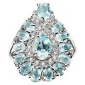Deluxe 14 Natural Sky Blue Topaz, White Cubic Zirconia  Gemstone  Solid .925 Silver Size 6.5 or N
