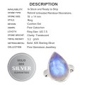 Natural Rainbow Moonstone Pear Shape Solid .925 Sterling Silver Ring Size US 7.5 or P