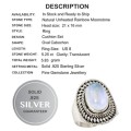 5.25 cts Natural Rainbow Moonstone Solid .925 Silver Ring Size US 8
