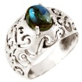 Indonesian Bali -Java  Earth Mined Unheated Blue Fire Labradorite, CZ  Solid .925 S/ Silver Size 8.5