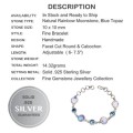 Natural Rainbow Moonstone, Blue Topaz Gemstone Solid .925 Sterling Silver Bracelet