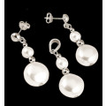 25.10 cts Natural White Pearl Solid .925  Sterling Silver Earrings and Pendant Set