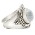 Natural Blue Schiller Rainbow Moonstone Solid .925 Sterling Silver Ring Size US 8 or Q