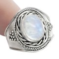 Natural Blue Schiller Rainbow Moonstone Solid .925 Sterling Silver Ring Size US 8 or Q