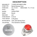 Natural Red Sponge Coral Solid .925 Sterling Silver Ring Size 7 or O
