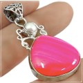 Superb Pink Botswana Agate, Pearl Solid .925 Sterling Silver Pendant
