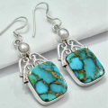 Indonesian Bali - Java Natural Copper Turquoise, White Pearl Gemstone .925 Sterling Silver Earrings