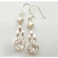 Natural White Topaz and White Pearl in Solid 925 Sterling Silver Earrings