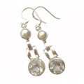 Natural White Topaz and White Pearl in Solid 925 Sterling Silver Earrings