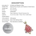 Genuine Rose Quartz with Needles and Mixed Gems in Solid .925 Sterling Silver + Free Chain