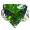 Enchanting Trillion Cut Apple Green Gemstone Ring set in .925 Sterling Silver Size 8 / Q