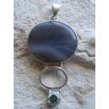 Natural Blue Botswana Agate and Blue Topaz Gemstone in Solid 925 Silver Pendant