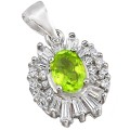 Exquisite Natural Peridot, White Topaz Gemstone set in Solid .925 Sterling Silver Pendant
