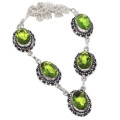 Antique Style Peridot Oval Gemstone .925 Silver Necklace
