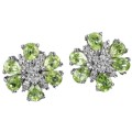 Natural Unheated Peridot, White Cubic Zirconia Gemstone Solid .925 Sterling Silver Earrings