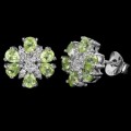 Natural Unheated Peridot, White Cubic Zirconia Gemstone Solid .925 Sterling Silver Earrings